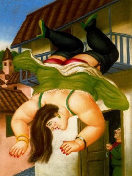 350 人の有名アーティストによるアート作品 Painting - バルコニーから転落する女性 フェルナンド・ボテロ